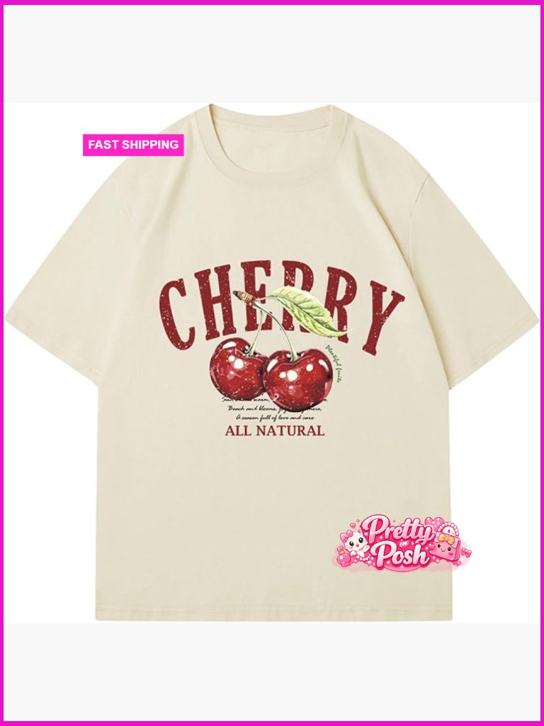 Fruit Letter Print Oversized T-Shirt Drop Shoulder Retro Vintage Tee